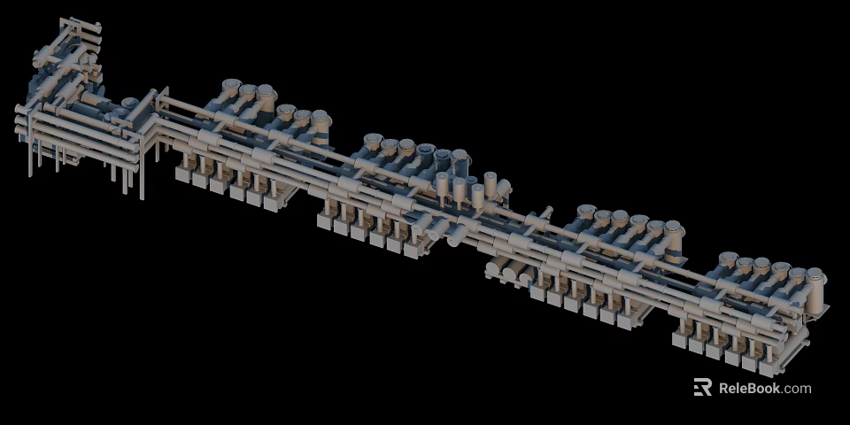 Industrial Equipment Pipeline System With Arranged Mechanical Components And Structural Frames 3d model 