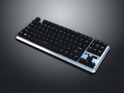 Mechanical Computer Keyboard With Black Keys And Silver Aluminum Frame 3d model