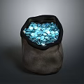 Full Burlap Bag Filled With Shiny Blue Coins On Dark Background