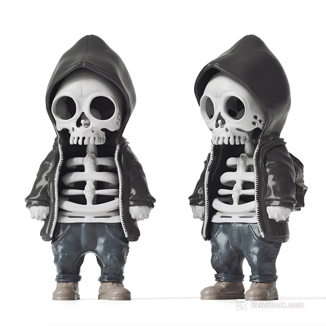 Two Detailed Skeleton Sculpture Carving With Hoodie Leather Jacket And Jeans 3d model 