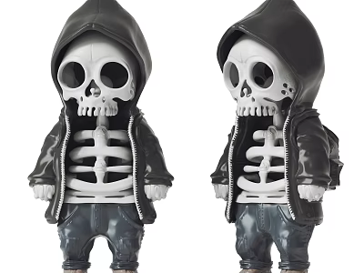 Two Detailed Skeleton Sculpture Carving With Hoodie Leather Jacket And Jeans 3d model