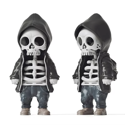 Two Detailed Skeleton Sculpture Carving With Hoodie Leather Jacket And Jeans 3d model