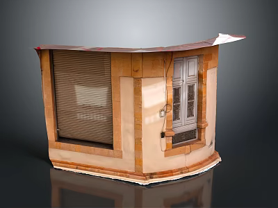 Wooden Curved Top Service Counter Furniture With Roller Shutter And Window Frame 3d model