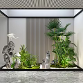 Indoor Garden Ornament with Glass Frame Lush Plants Rockery Stones and Wooden Screen
