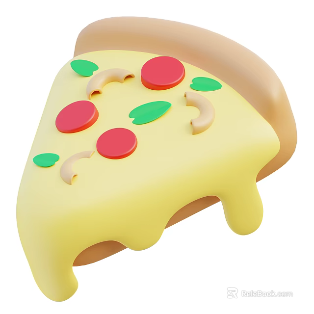 Pizza Slice With Tomato Slices Basil Leaves Mushroom Slices And Melted Dripping Cheese 3d model 