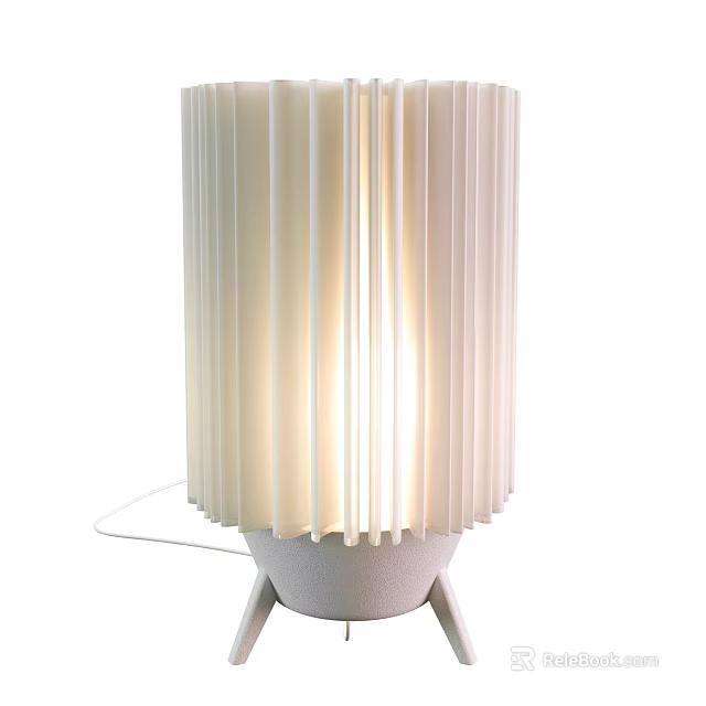 Modern White Table Lamp With Pleated Cylindrical Shade And Soft Light 3d model 