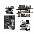 Modern Wall Cabinets And Hanging Cabinets With Decorative Books Artworks And Ornaments