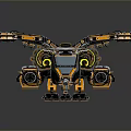 Futuristic Orange Black Armored Tank With Multiple Cannons And Sci-Fi Mechanical Details