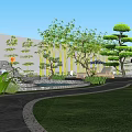 Garden Landscape Design With Bamboo Pruned Trees Curved Pathway And Lounge Chairs