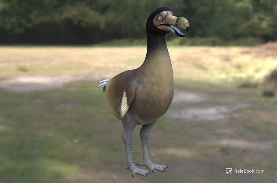 Interesting Duck Billed Reptile Standing On Green Grass With Trees In Natural Habitat 3d model 