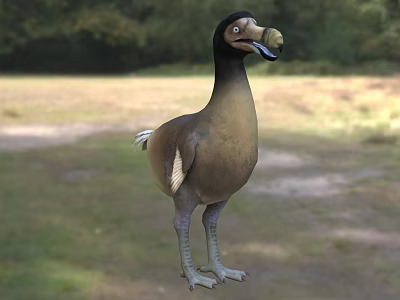 Interesting Duck Billed Reptile Standing On Green Grass With Trees In Natural Habitat 3d model