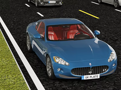Luxury Blue Maserati Sports Car With Red Interior Driving On Road 3d model