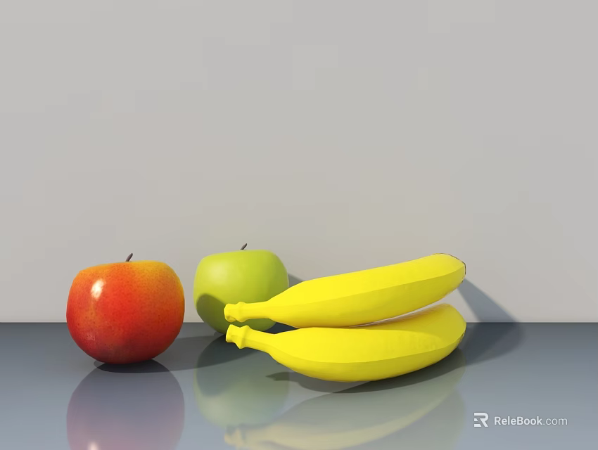 Red And Green Apples With Yellow Bananas On Gray Background Table Top 3d model 