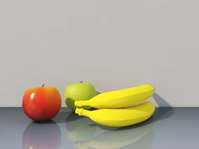 Red And Green Apples With Yellow Bananas On Gray Background Table Top 3d model