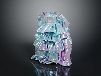 Elegant Stylish Ruffled Dress With Blue Purple Gradient Layered Ruffle Design 3d model