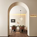 Elegant Restaurant Interior With Arched Entrance Dining Table Green Chairs And Pendant Light