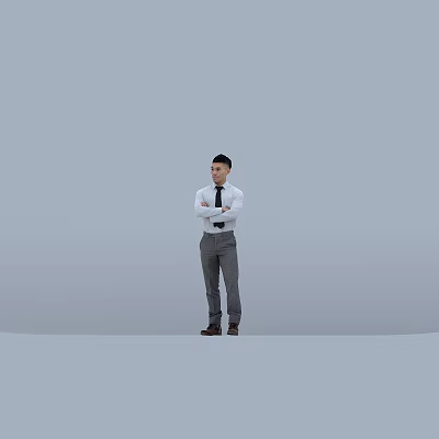 Businessman Wearing White Shirt Black Tie Gray Pants Standing With Arms Crossed Against Gray Background 3d model