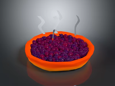 Steaming Juicy Purple Grapes Served in Orange Bowl on Dark Background 3d model