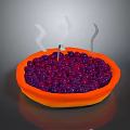 Steaming Juicy Purple Grapes Served in Orange Bowl on Dark Background