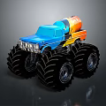 Blue Monster Truck Design With Oversized Tires And Orange Tank
