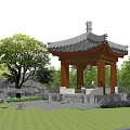 Chinese style park pavilion view pavilion 3d model