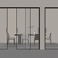 Black Frame Glass Sliding Doors In Modern Dining Area With Table Chairs And Plant