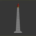 Gray Brick Monument Tower With Red Flame Top And Base Foundation 3d model