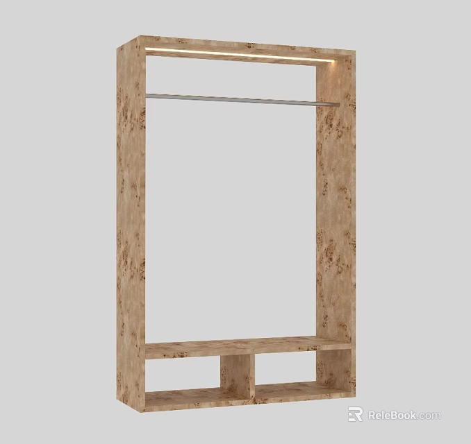 Modern Wooden Display Shelf With Hanging Rod And Lower Storage Shelves 3d model 
