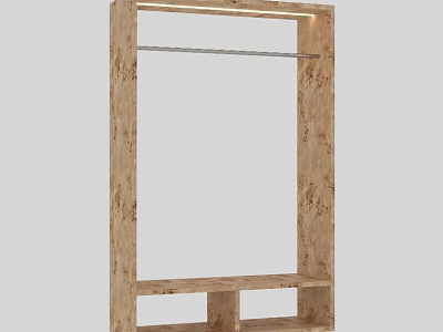 Modern Wooden Display Shelf With Hanging Rod And Lower Storage Shelves 3d model