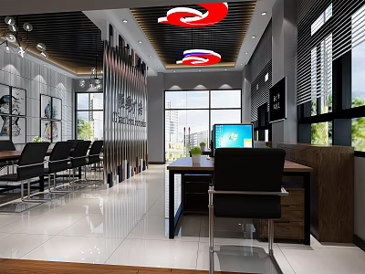 Modern Public Office Interior With Workstations Chairs Large Windows And Ceiling Lights 3d model