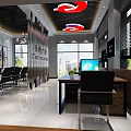 Modern Public Office Interior With Workstations Chairs Large Windows And Ceiling Lights 3d model