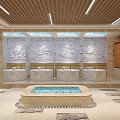Modern Indoor Swimming Pool With Glass Skylight Seating Area And Green Plants