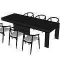 Modern Dark Wooden Dining Table Set With Armrest Chairs And Upholstered Seats