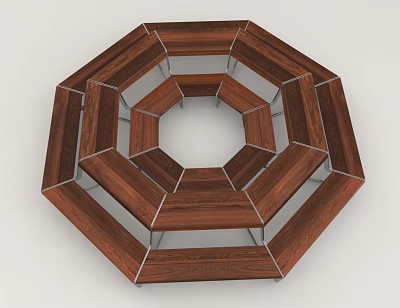 Modern Outdoor Sofa With Octagonal Wooden Panels And Metal Frame Geometric Design 3d model