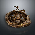 Intricate Golden Decorative Artifact With Carved Base Cross Metal And Sphere Design