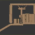 Cartoon Scene Of Mechanical Platform With Support Pillars Sloped Front And Internal Components