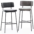Modern Upholstered Bar Stools With Brown Gray Seats And Black Metal Cross Leg Base