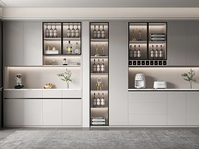 Modern Wine Cabinet With Glass Display Doors And Integrated Lighting For Wine Bottles And Glassware 3d model