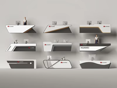 Modern HUAWEI Reception Desk Designs With Staff Figures And Various Stylish Shapes 3d model