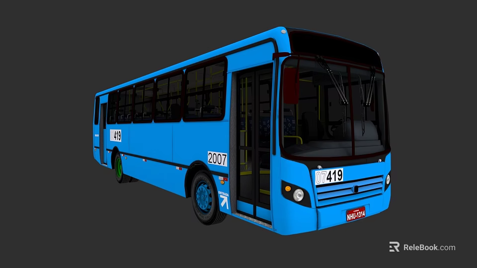 Blue City Bus Modern Design With 2007 Number And 419 License Plate 3d model 