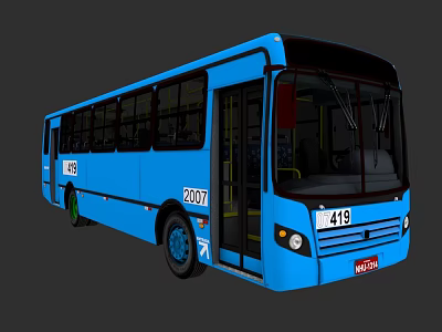 Blue City Bus Modern Design With 2007 Number And 419 License Plate 3d model