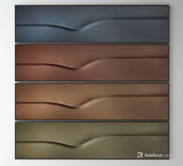 Multicolored Wavy Textured Wall Panels With Layered Curved Design For Interior 3d model 