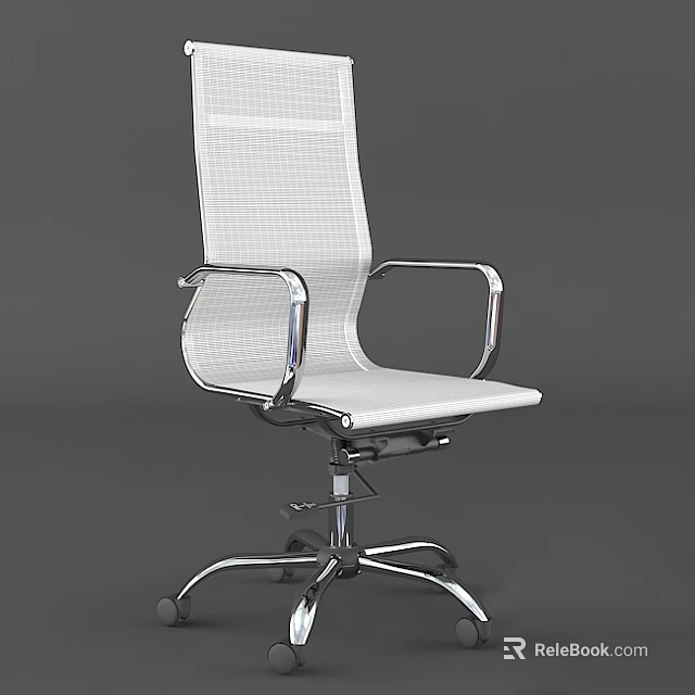 White Mesh Back Office Chair With Ergonomic Armrests Adjustable Height And Metal Frame 3d model 