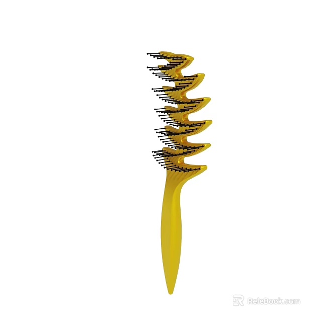 Yellow Plastic Hair Comb With Curved Design And Multiple Teeth Rows 3d model 