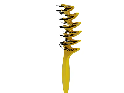 Yellow Plastic Hair Comb With Curved Design And Multiple Teeth Rows 3d model
