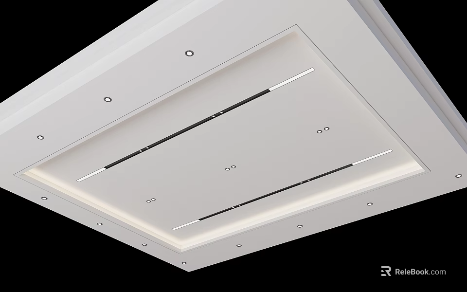 Modern Ceiling Design With Recessed Lighting And Linear Strip Lights 3d model 