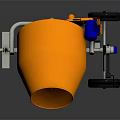 Orange Industrial Cement Mixer with Metal Frame and Red Wheels