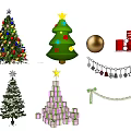 Festive Christmas Ornament Decorative Set With Trees Balls Socks Gifts And Ribbons