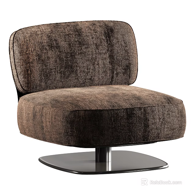 Brown Velvet Single Sofa With Swivel Metal Base And Comfortable Design 3d model 