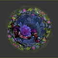 Game Movie Character With Purple Hair Wearing Shorts Holding Shovel On Glowing Decorative Base
